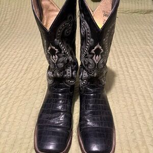 Ferrari Black Embossed Leather Boots